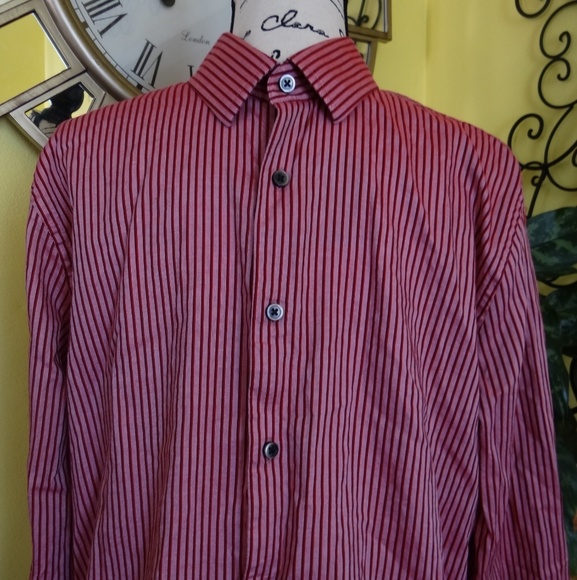 EXPRESS RED STRIPE BOTTON SHIRT SIZE L - Picture 3 of 6